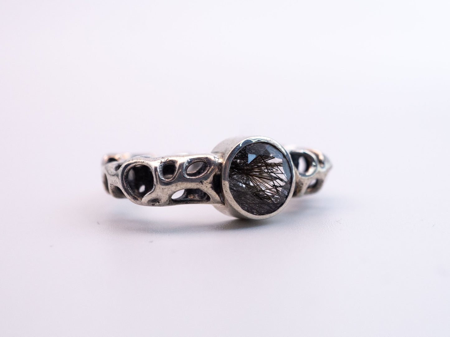 Indra’s Jeweled Net with Rutilated Quartz | Ring Size 8