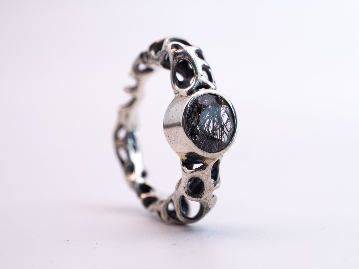 Indra’s Jeweled Net with Rutilated Quartz | Ring Size 8