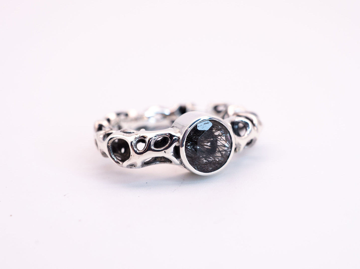 Indra’s Jeweled Net with Rutilated Quartz | Ring Size 8