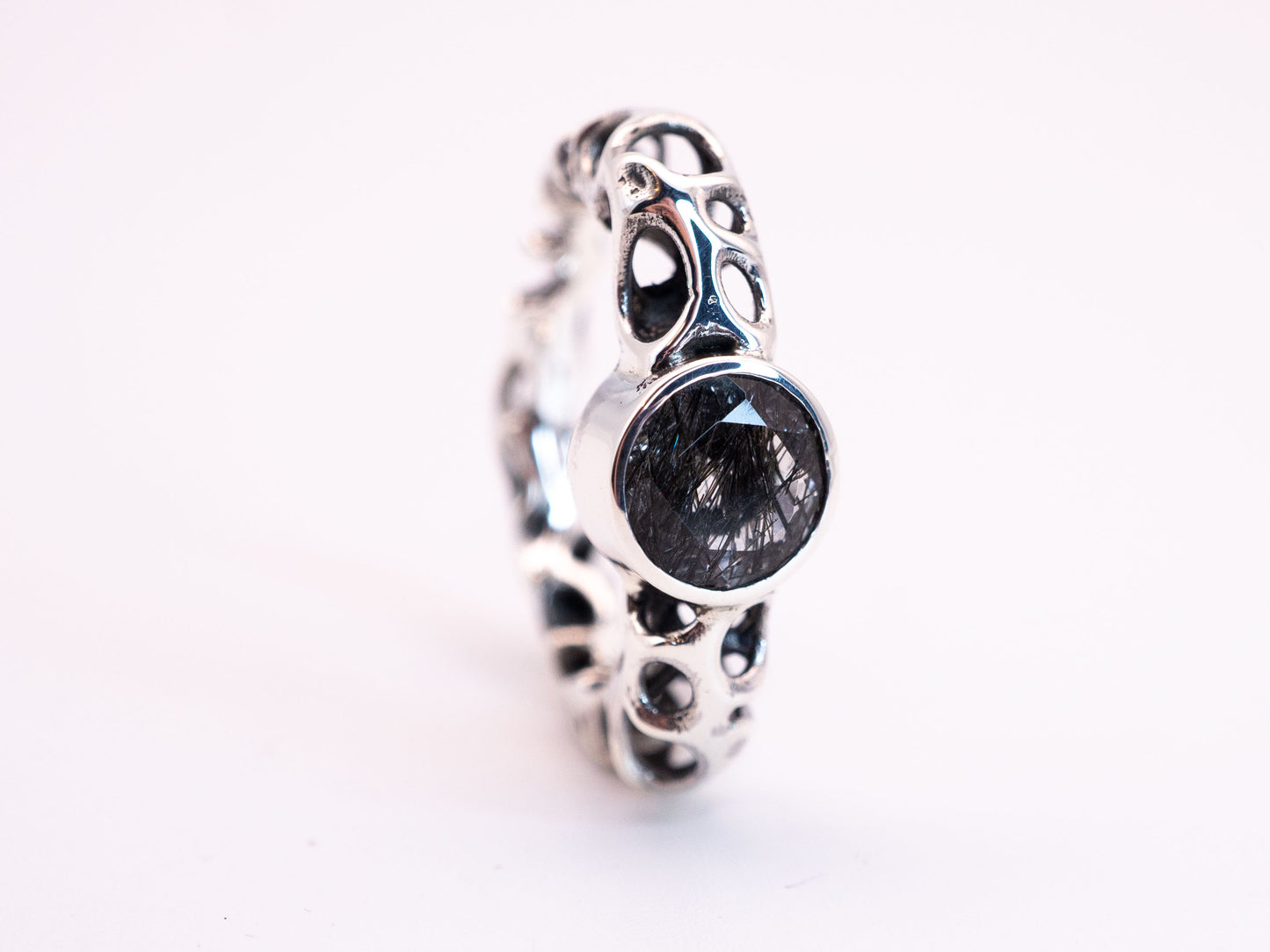 Indra’s Jeweled Net with Rutilated Quartz | Ring Size 8