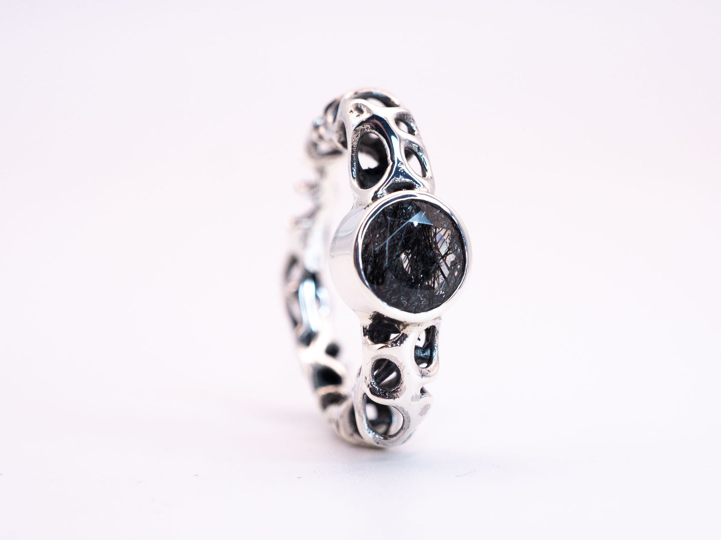 Indra’s Jeweled Net with Rutilated Quartz | Ring Size 8
