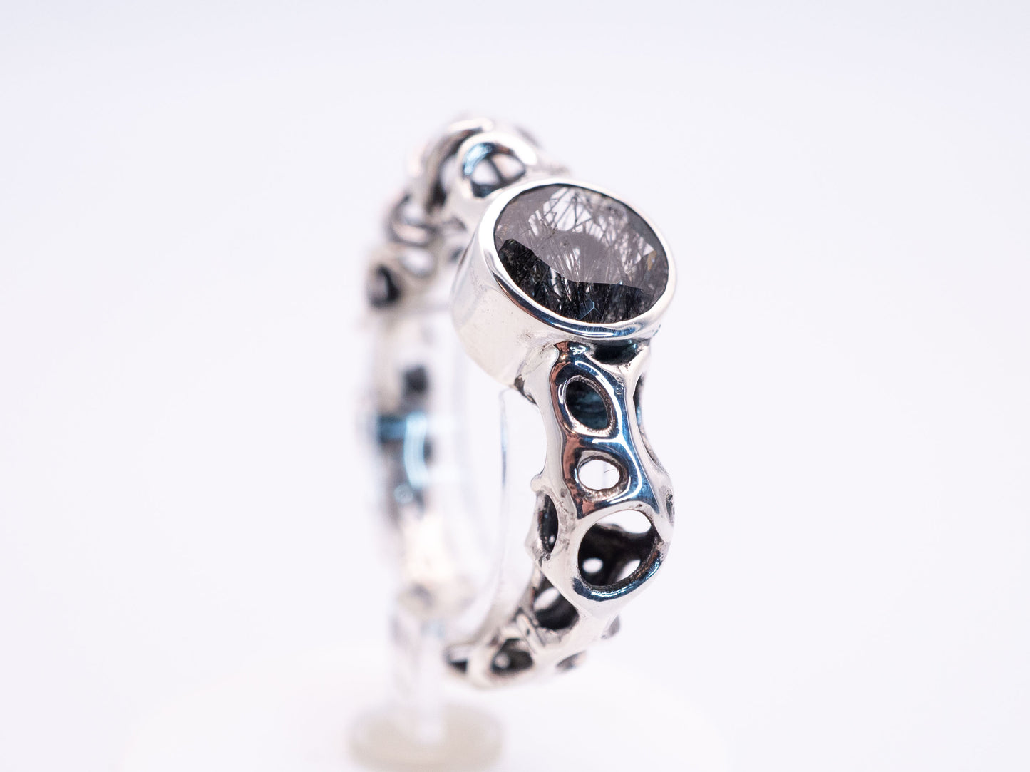 Indra’s Jeweled Net with Rutilated Quartz | Ring Size 8