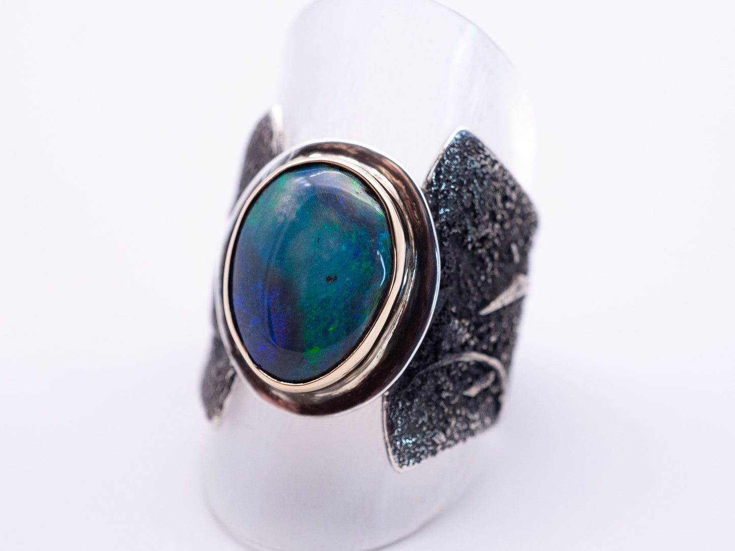 The Riftstone Ring | Abstract Lightning Ridge Opal ring