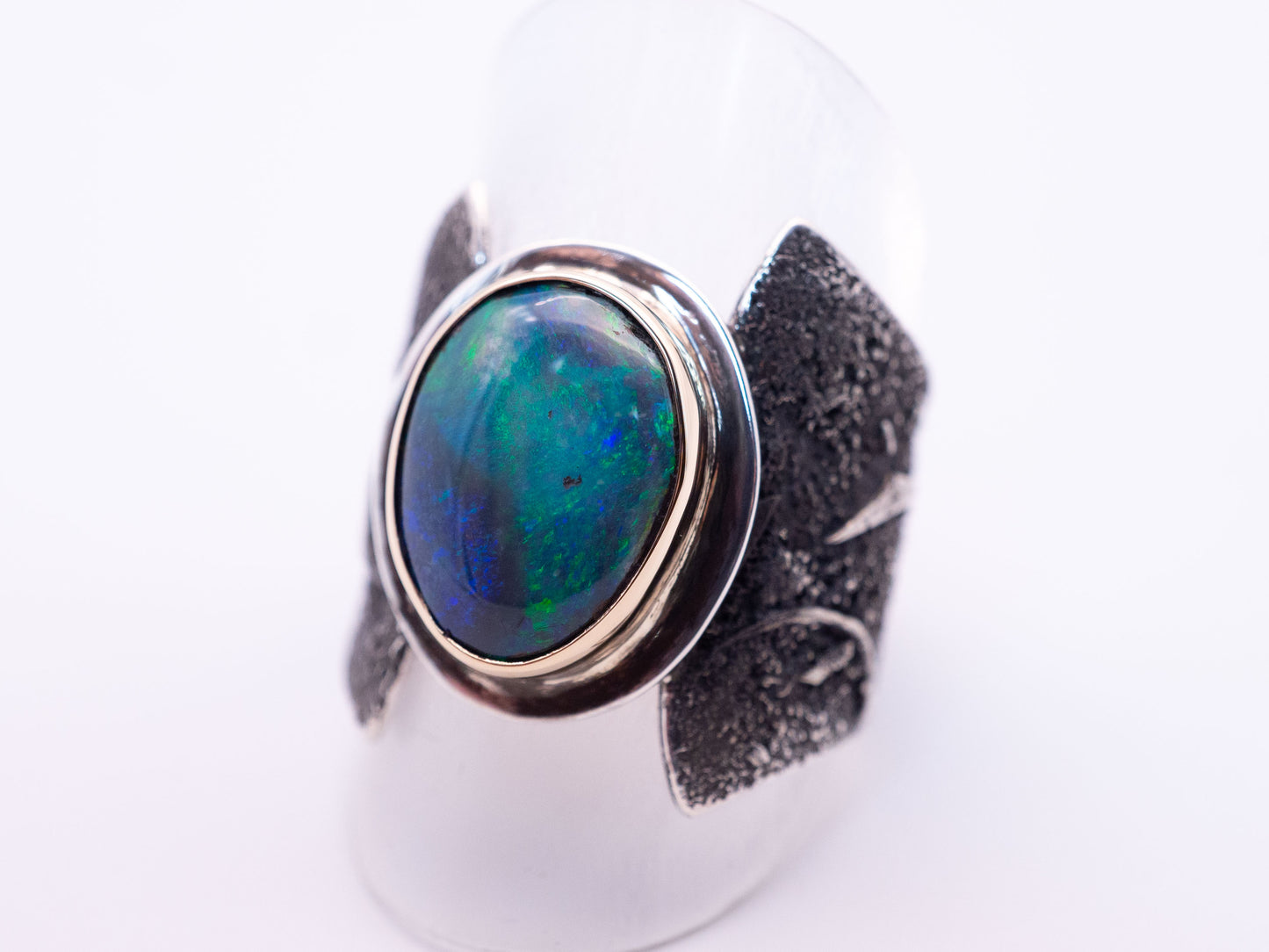 The Riftstone Ring | Abstract Lightning Ridge Opal ring