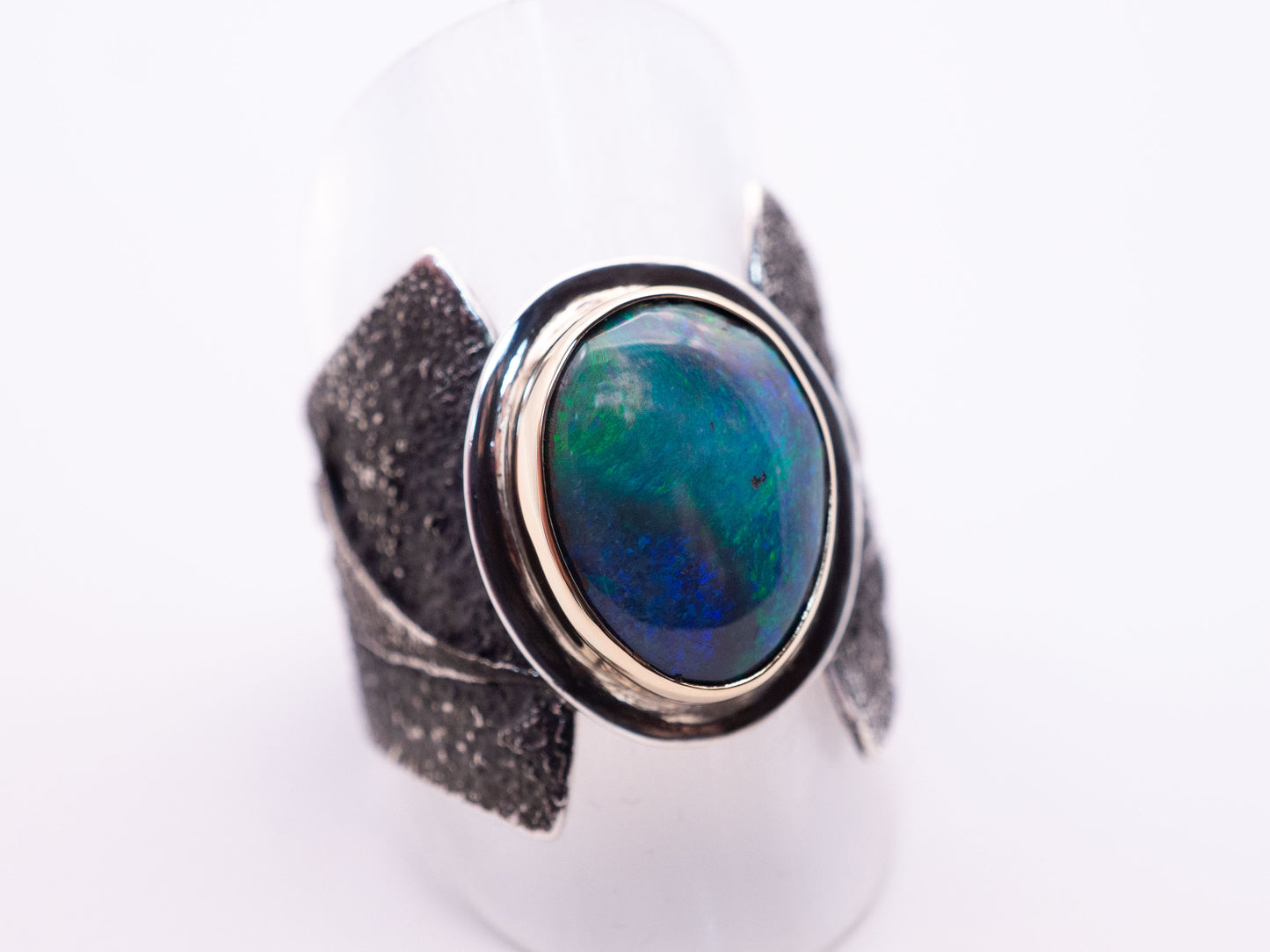 The Riftstone Ring | Abstract Lightning Ridge Opal ring