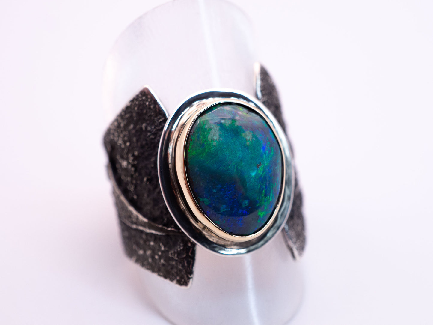 The Riftstone Ring | Abstract Lightning Ridge Opal ring