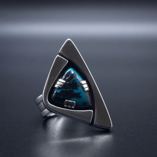 Brutalist Chrysocolla Ring - Size 8 - Ecotone Jewelers
