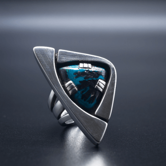 Brutalist Chrysocolla Ring - Size 8 - Ecotone Jewelers