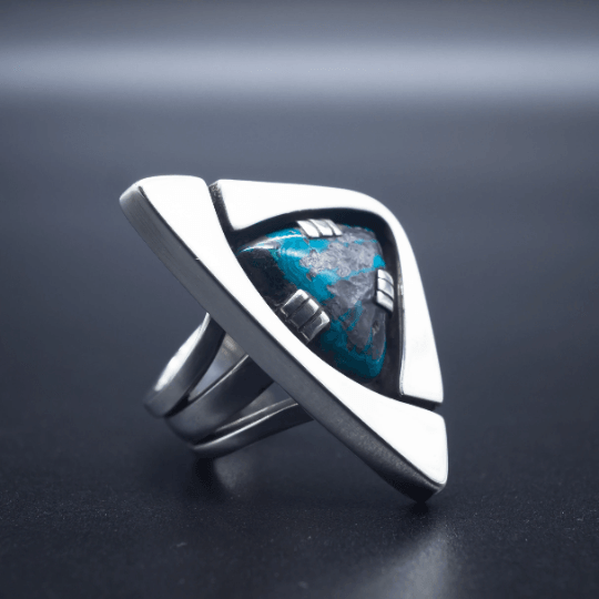 Brutalist Chrysocolla Ring - Size 8 - Ecotone Jewelers