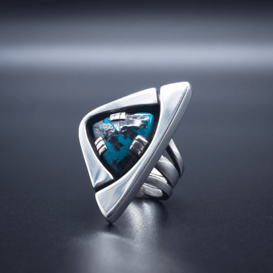 Brutalist Chrysocolla Ring - Size 8 - Ecotone Jewelers