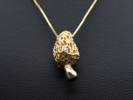 The Forest Keeps Secrets | Morel Mushroom Pendant in Silver or 14k Gold with Diamond