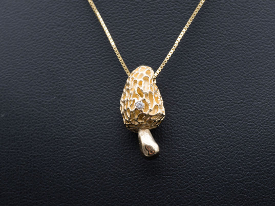 The Forest Keeps Secrets | Morel Mushroom Pendant in Silver or 14k Gold with Diamond