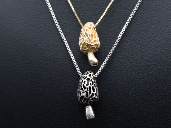 The Forest Keeps Secrets | Morel Mushroom Pendant in Silver or 14k Gold with Diamond