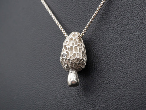 The Forest Keeps Secrets | Morel Mushroom Pendant in Silver or 14k Gold with Diamond