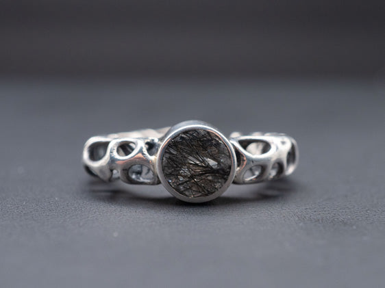 Indra’s Jeweled Net with Rutilated Quartz | Ring Size 8