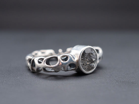 Indra’s Jeweled Net with Rutilated Quartz | Ring Size 8