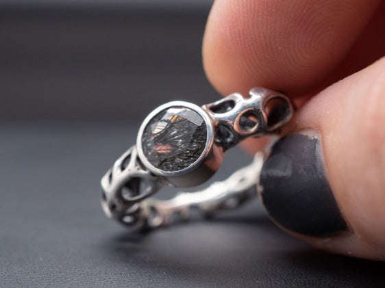 Indra’s Jeweled Net with Rutilated Quartz | Ring Size 8