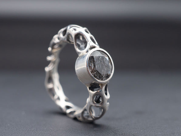 Indra’s Jeweled Net with Rutilated Quartz | Ring Size 8