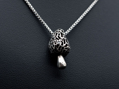 The Forest Keeps Secrets | Morel Mushroom Pendant in Silver or 14k Gold with Diamond