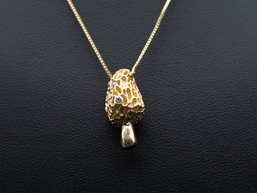 The Forest Keeps Secrets | Morel Mushroom Pendant in Silver or 14k Gold with Diamond