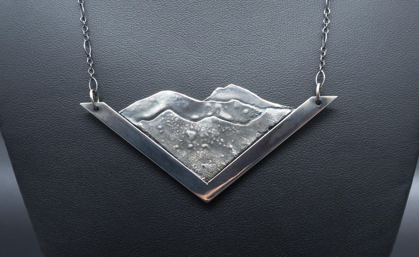 Mountain Landscape Pendant | .925 Sterling Silver | Hand fabricated | One of a kind necklace with 24" Chain - Ecotone Jewelers