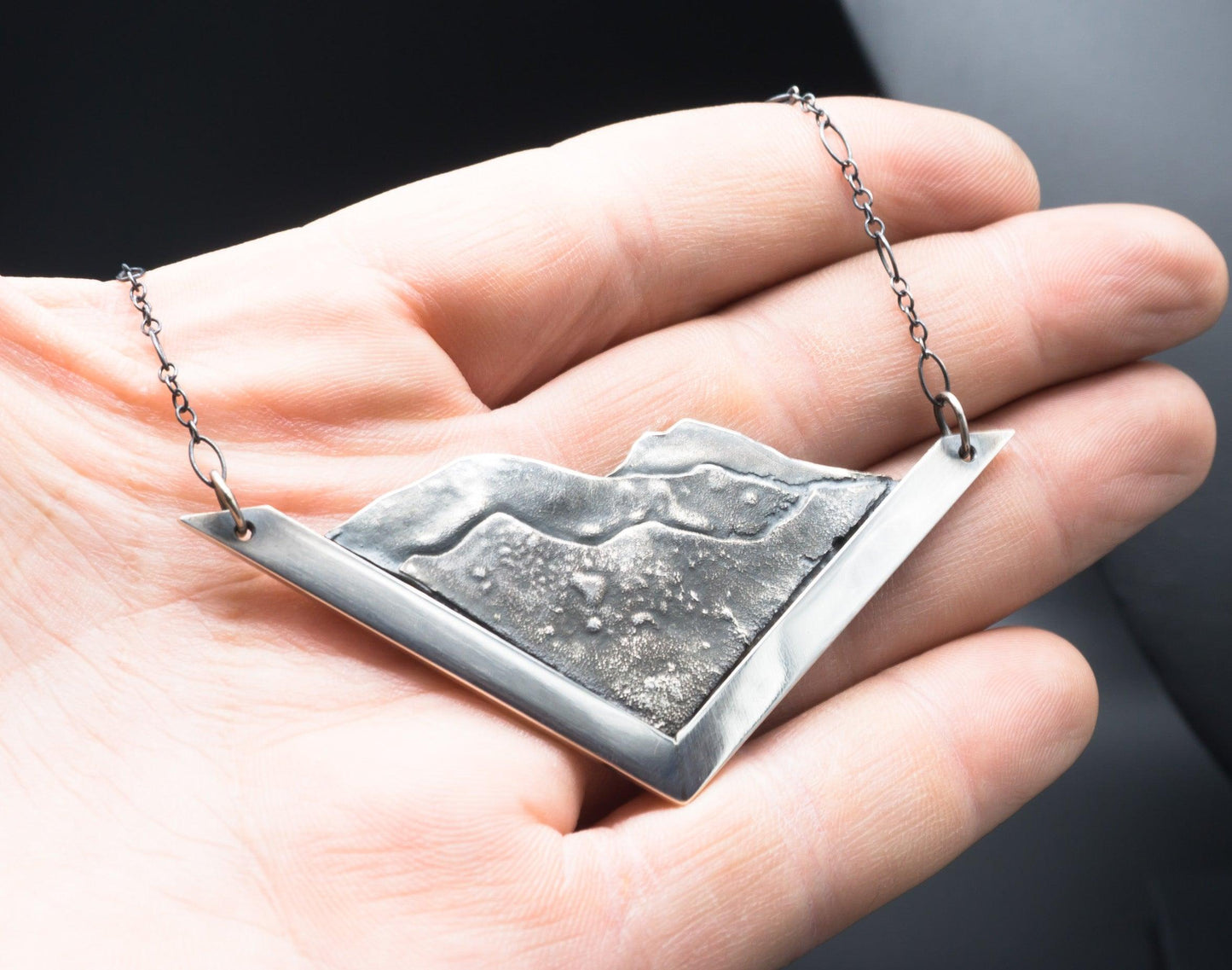 Mountain Landscape Pendant | .925 Sterling Silver | Hand fabricated | One of a kind necklace with 24" Chain - Ecotone Jewelers