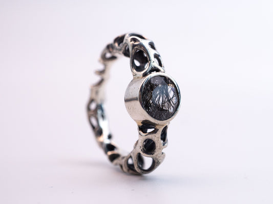 Indra’s Jeweled Net with Rutilated Quartz | Ring Size 8