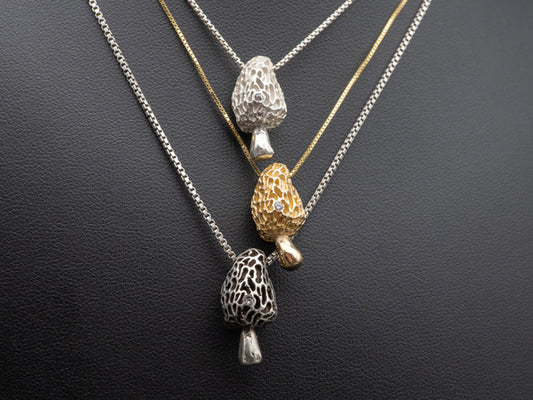 The Forest Keeps Secrets | Morel Mushroom Pendant in Silver or 14k Gold with Diamond