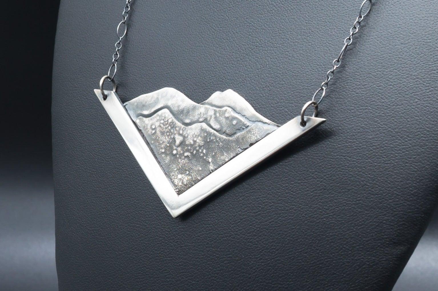 Mountain Landscape Pendant | .925 Sterling Silver | Hand fabricated | One of a kind necklace with 24" Chain - Ecotone Jewelers