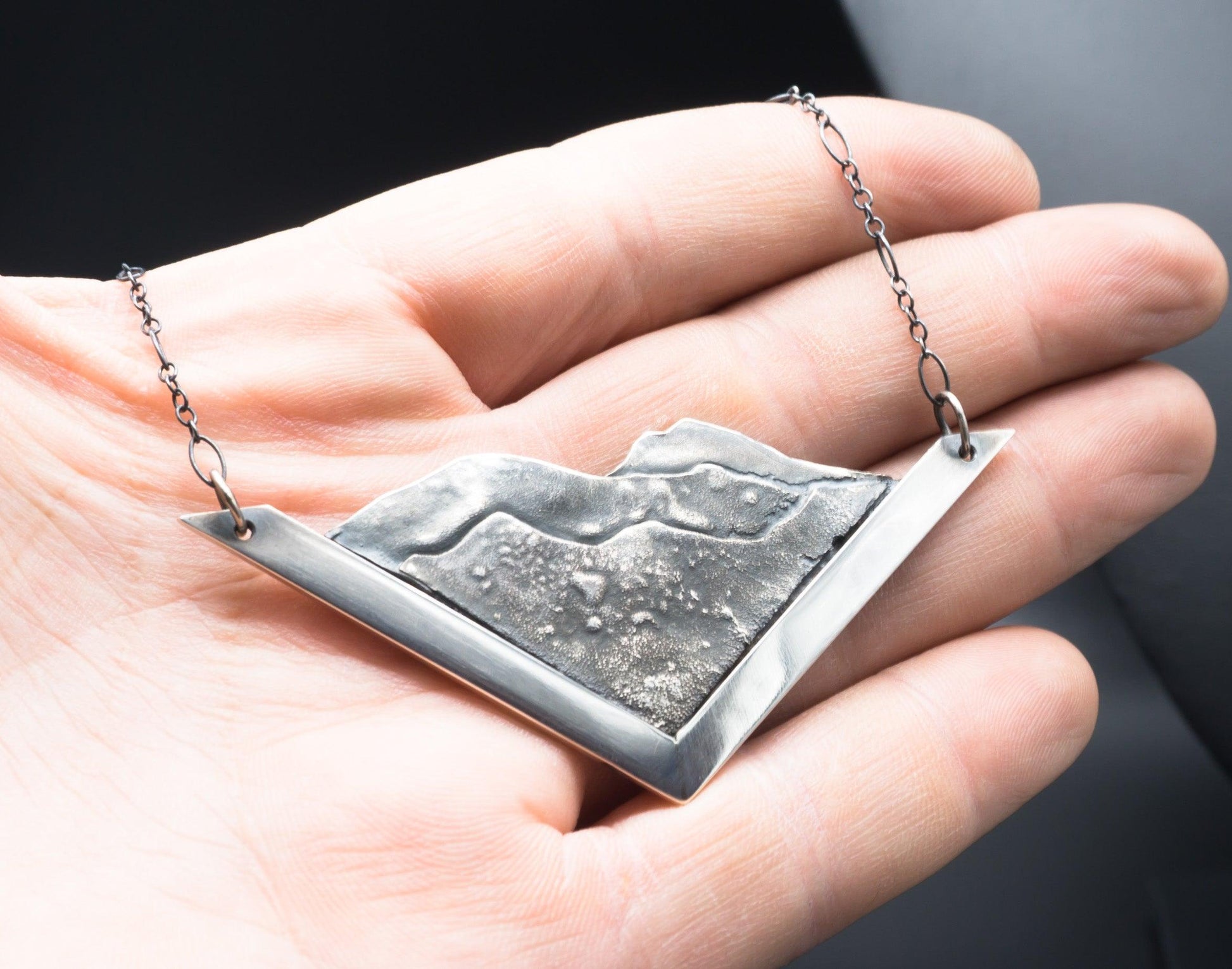 Mountain Landscape Pendant | .925 Sterling Silver | Hand fabricated | One of a kind necklace with 24" Chain - Ecotone Jewelers