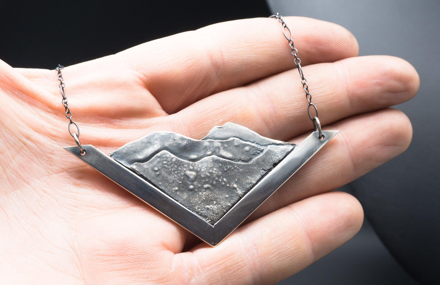 Mountain Landscape Pendant | .925 Sterling Silver | Hand fabricated | One of a kind necklace with 24" Chain - Ecotone Jewelers