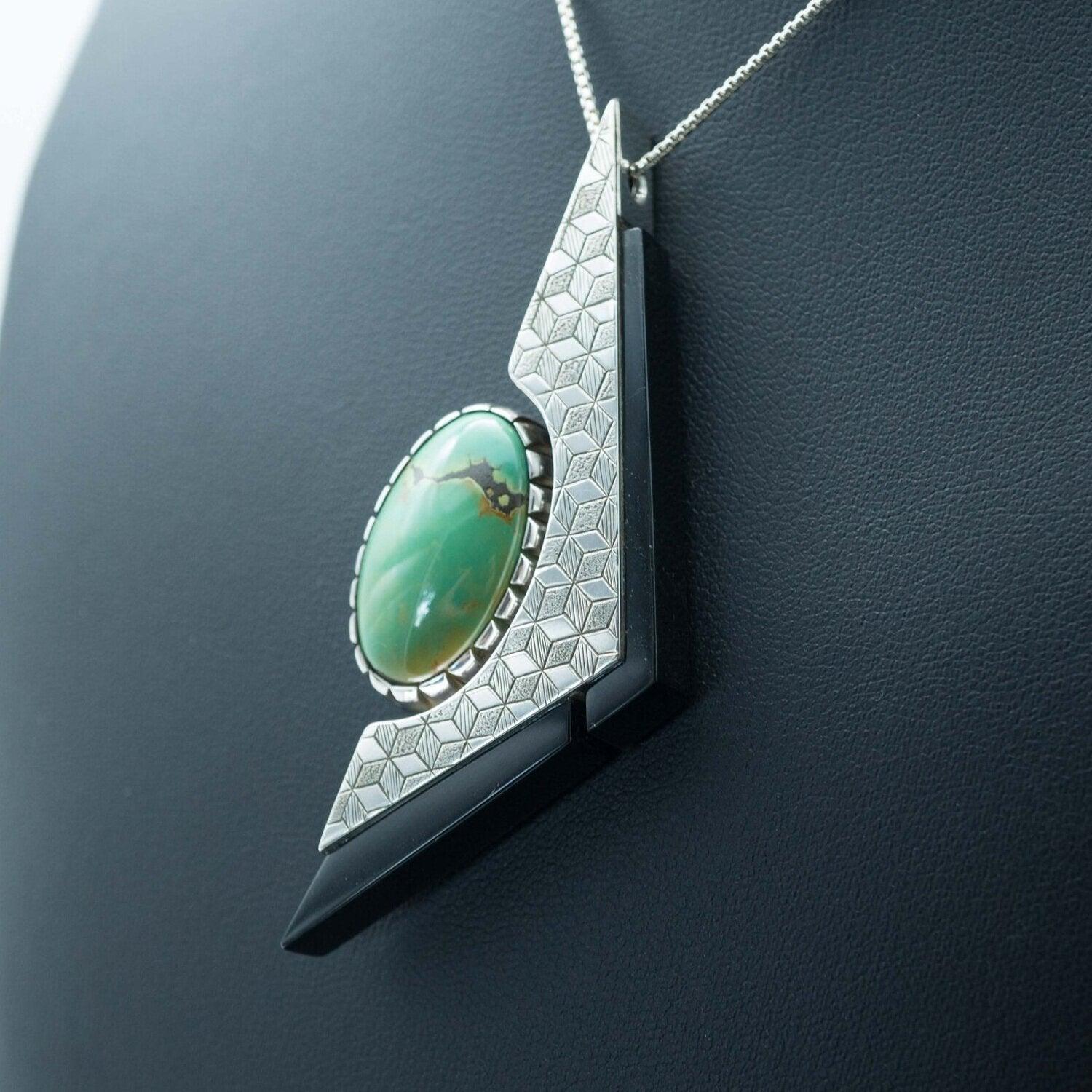 Sacred Geometry Pendant with Manassa Turquoise and Black Jade | .925 silver - Ecotone Jewelers