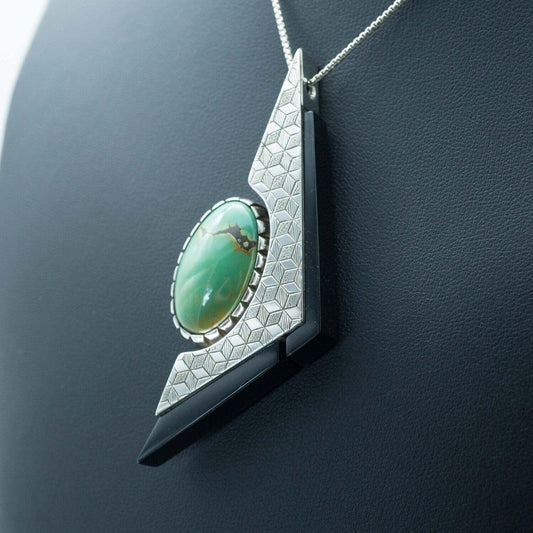 Sacred Geometry Pendant with Manassa Turquoise and Black Jade | .925 silver - Ecotone Jewelers