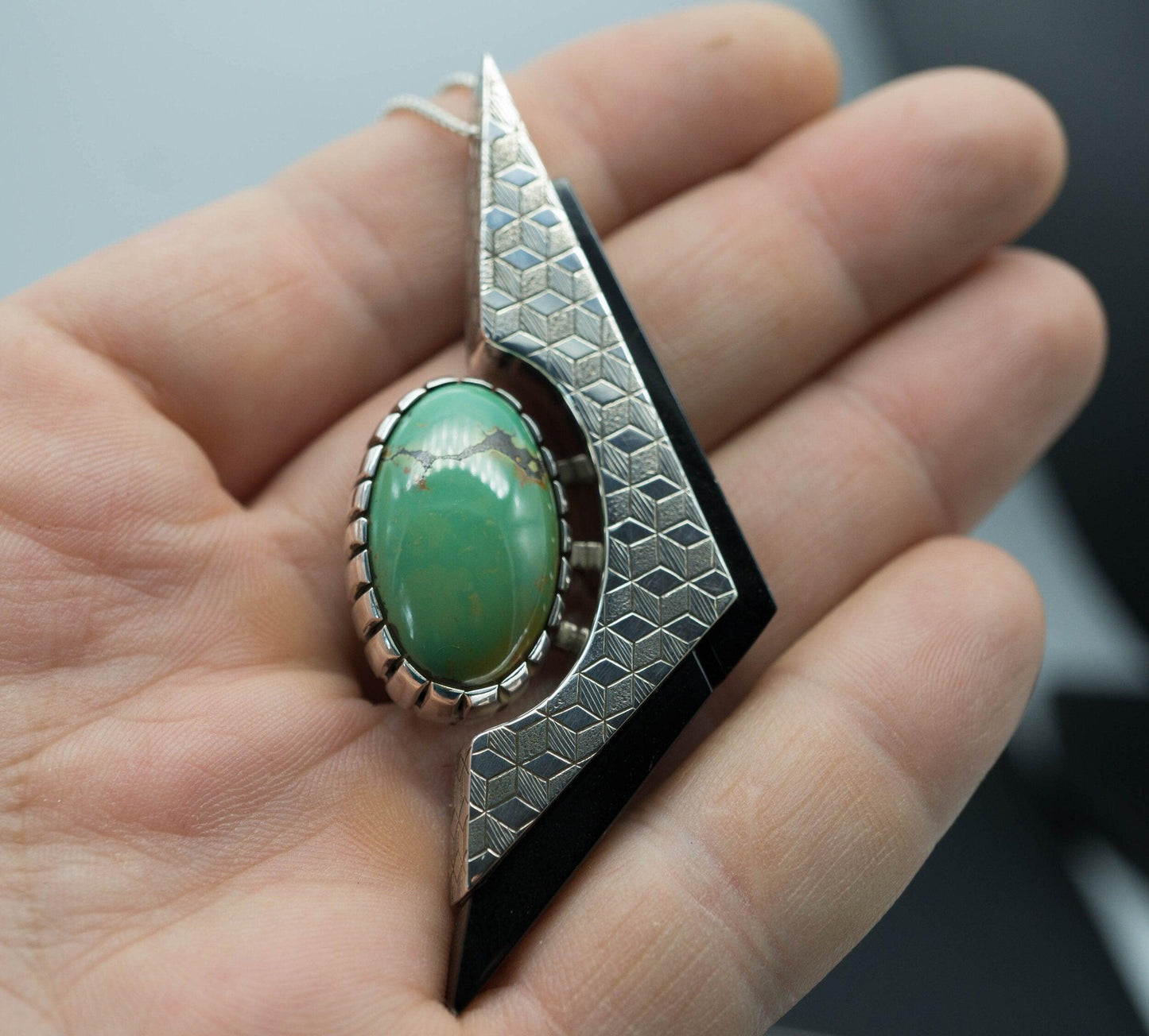 Sacred Geometry Pendant with Manassa Turquoise and Black Jade | .925 silver - Ecotone Jewelers